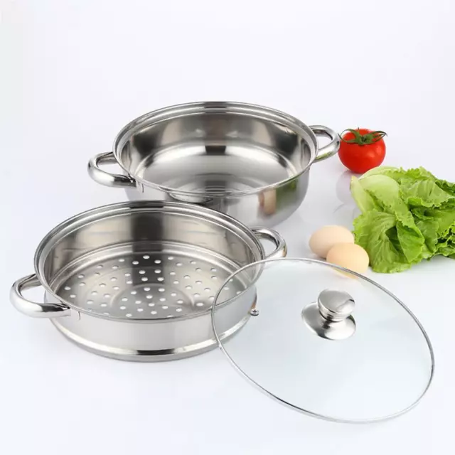 28cm Double Layer Steamer Pot Stainless Steel Steaming Boiler Pan