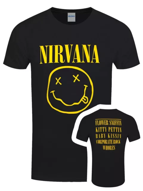 Nirvana T-shirt Yellow Smiley Flower Sniffin' Men's Black