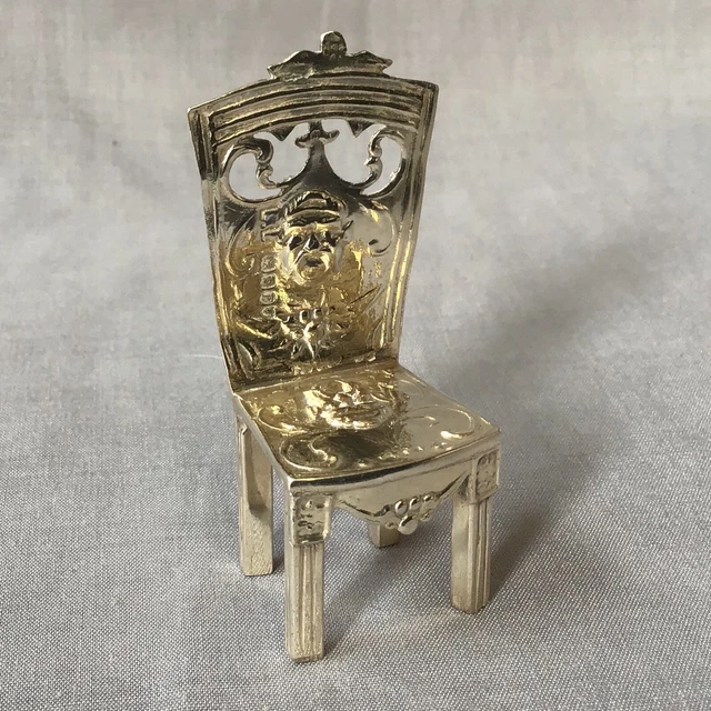 1897 Solid Silver Miniature Chair English Hallmarked Louis Landsberg, London