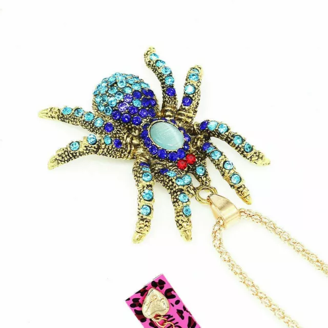 Betsey Johnson Crystal Rhinestone Spider Pendant Sweater Chain Retro Necklace