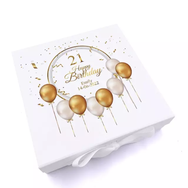 Personalised 21st Birthday Keepsake Box Gift With Gold Balloons UV-956