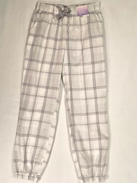 Stars Above Flannel Pajama Jogger Pants Small Elastic Waist Drawstring Plaid