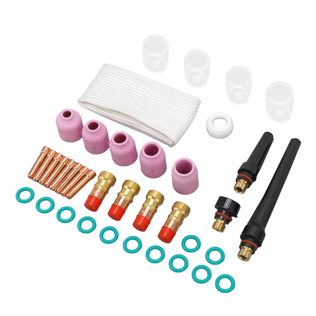 38Pcs TIG Welding Accessory Ceramic Nozzle Glass Cup Connector For WP 17 18 26