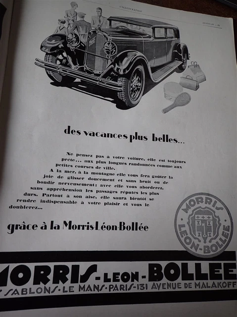 MORRIS LEON BOLLEE auto + André GILLIER publicité papier ILLUSTRATION 1929 col
