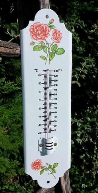 Thermomètre extérieur émaillé déco pot de fleurs