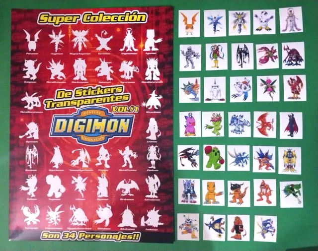 ALBUM POSTER DIGIMON ADVENTURE Sticker + Full Set 34/34 PERU 2022 AGUMON TOGEMON