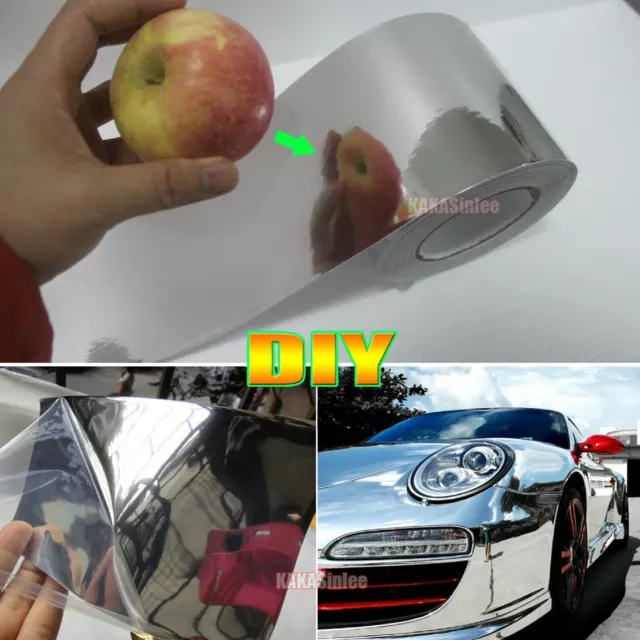 50mm Wide Adhesive Car Glossy Silver Mirror Chrome Vinyl Tape Wrap Sticker  - CB