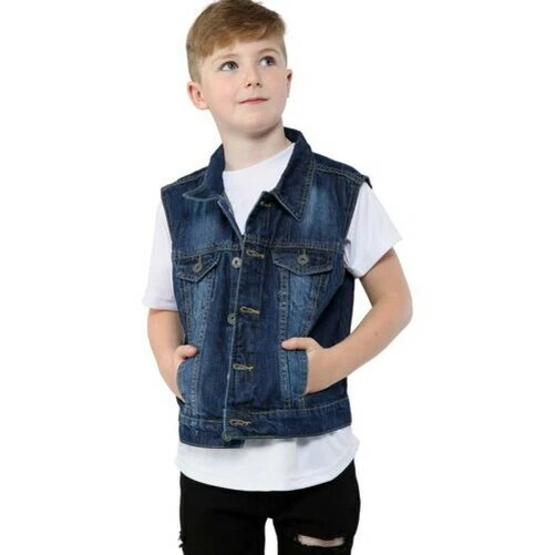 Bambini Ragazzi Denim Scuro Blu Giacca Sbiadito Jeans Gilet senza Maniche 3-13