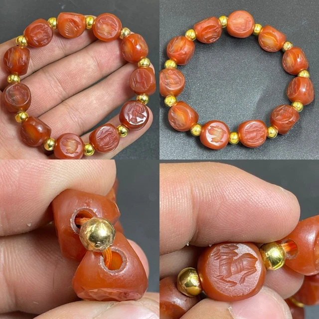 11 Pieces Ancient Near Eastern Old Carnelian Intaglio Seal Beads Bracelet