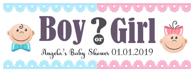 Personalised Gender Reveal Baby Shower Banner Party Name Decorations Boy Girl 2