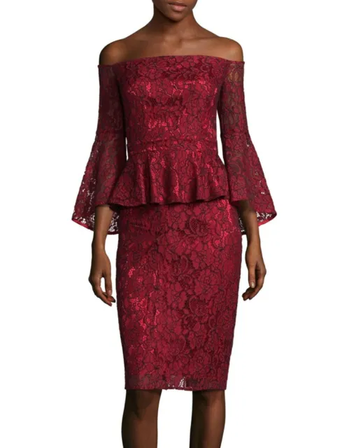 Laundry by Shelli Segal 161138 Women's Off-the-shoulder Lace Dress Red Sz. 8