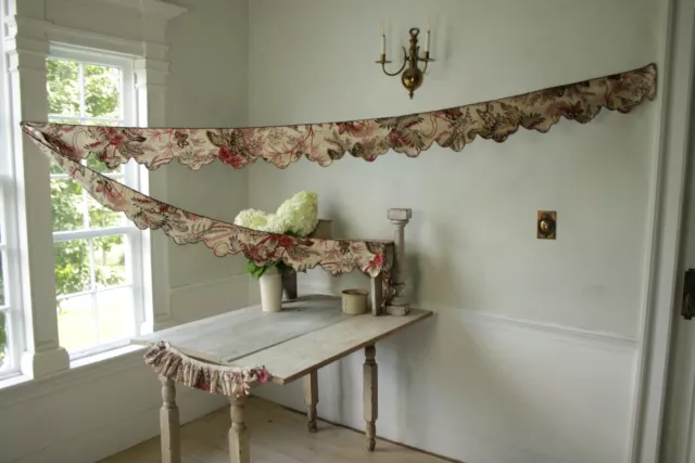 Valance French fabric exotic bird and floral printed linen and cotton antique 1