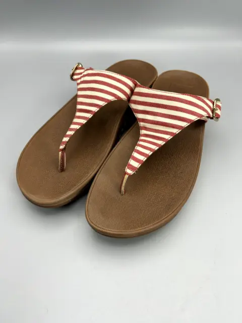 FitFlop The Skinny Thong Wedge Sandals Womens Size 9 Red Stripe 550-002