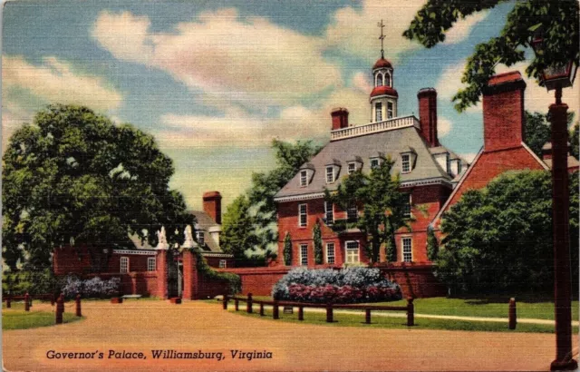 Governors Palace Williamsburg VA Virginia Linen Postcard PM Gloucester Cancel