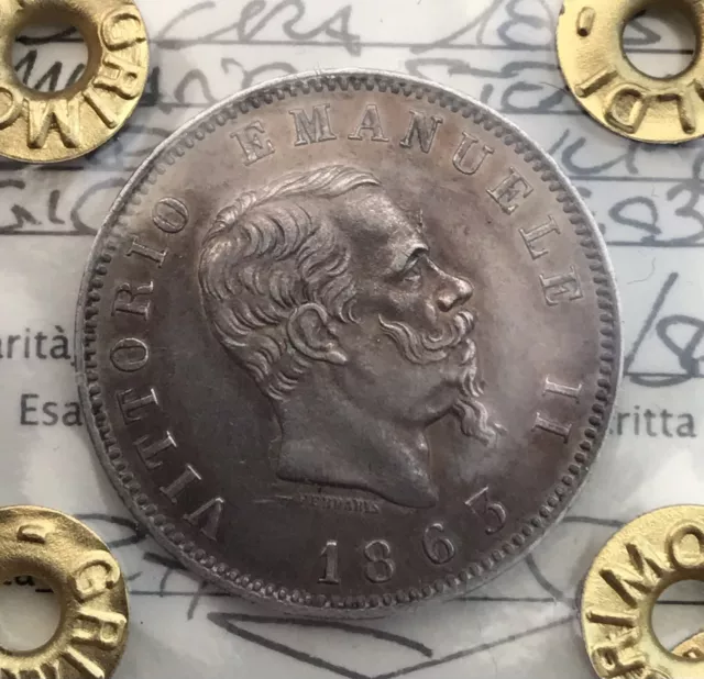 1 lira 1863 Milano Stemma Ottima Periziata Vitt Em II Regno Italia Patina Super