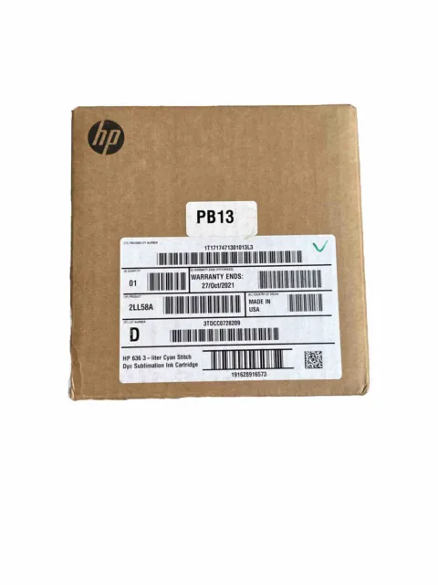 Genuine HP 636 - 3L Cyan Stitch Dye  Ink  Sublimation Cartridge -  Exp. 2021