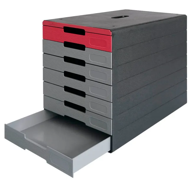 DURABLE Schubladenbox IDEALBOX PLUS  grau/rot 776303, DIN C4 mit 7...