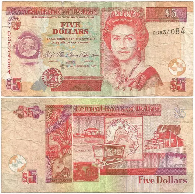 2007 BELIZE (Central America) "5 DOLLARS" NOTE was BRITISH HONDURAS Elizabeth II