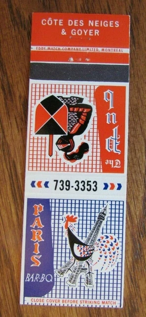 Knight On Matchbook Matchcover: Paris Bbq & The Pub (Montreal, Quebec) -E13 2