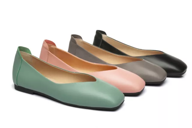 【EXTRA 15% OFF】UGG Women Ballet Flats Genuine Leather Square Toe Loafers Nonslip 2