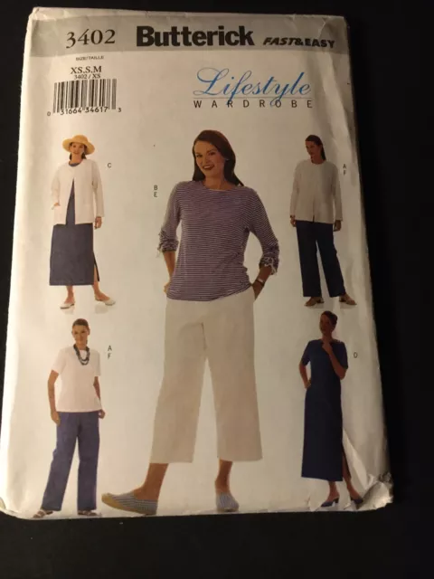 Uncut Butterick 3402 Misses Jacket Top Dress Pants Sewing Pattern Size XS S M