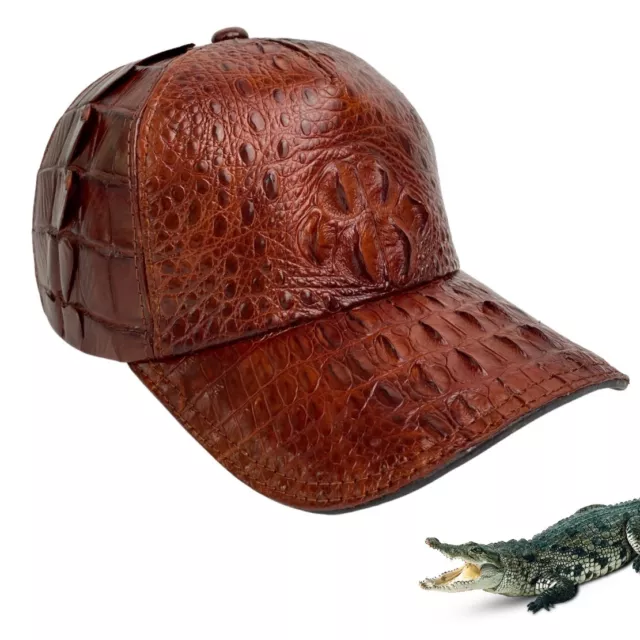 Brown Alligator Leather Baseball Cap For Men Adjustable Trucker Hat Handmade