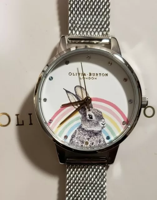 Olivia Burton con Ilustraciones Animales Arcoiris Conejo Reloj 30mm Blanco Cara