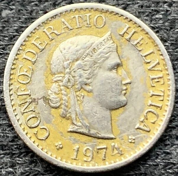 1974 Switzerland 10 Rappen Coin  World Coin PAINTED   #X216