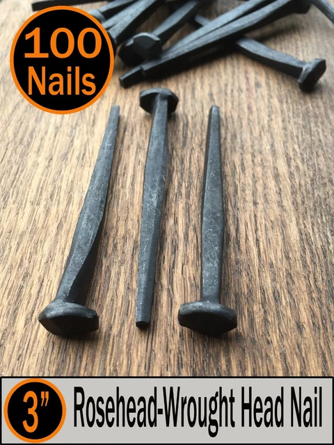 3" - ROSE HEAD Decorative Square Wrought Head Iron Nails - (100) Nails