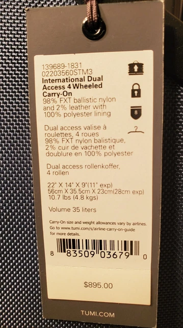 NWT TUMI Alpha International 22-Inch Dual Access 4-Wheeled Carry-On in Blue $895 12