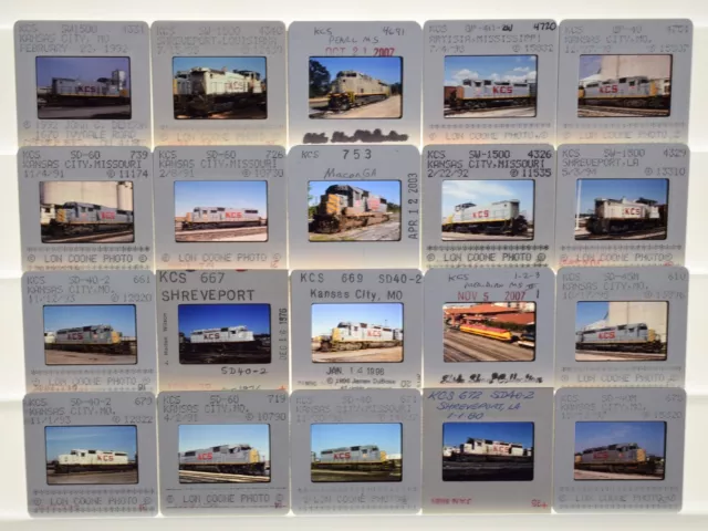 Lot of 20 Railroad Slides - KCS Kansas City Southern Diesel Locomotives - 35mm