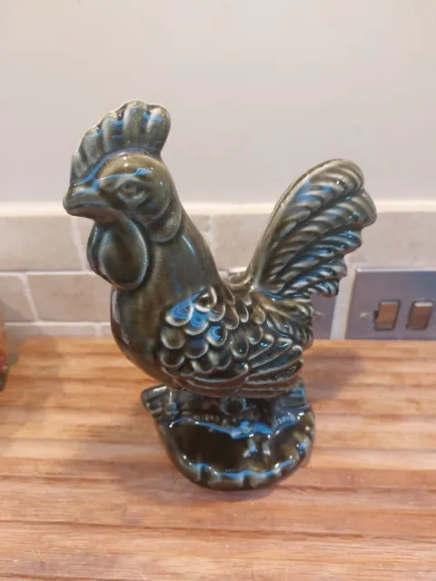 Vintage Dartmouth Pottery Cockerel Rooster Dark Green Glaze Country Kitchen 2