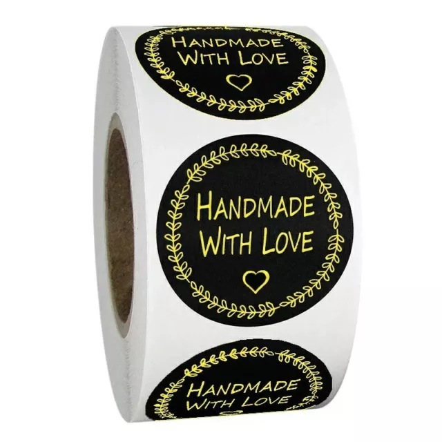 50x 1Inch Hand Made With Love Labels Stickers Gift Food Craft Box Business