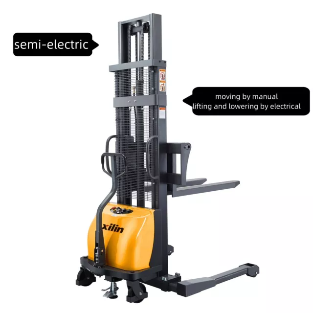 3300lb Load Cap. Semi Electric Pallet Straddle Stacker, 118" Max Lifting Height