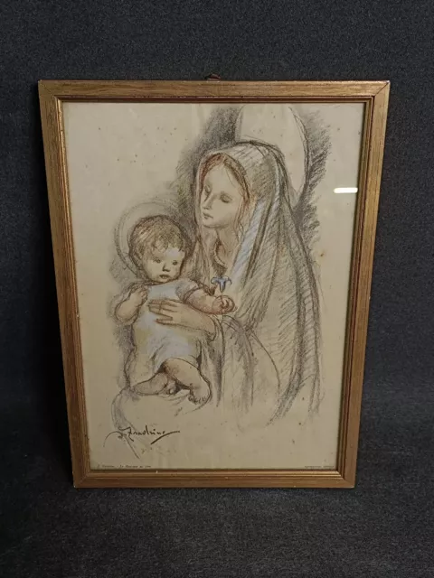 Quadro Dipinto Su Seta Madonna Del Fiore Epoca  900