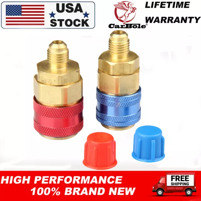 2Pcs Quick Connector Adapter Coupler Auto A/C Manifold Gauge Low/High HVAC 1/4"