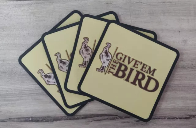 Set of 4 Wild Turkey Give Em The Bird rubber Drink Coasters bar mat runner