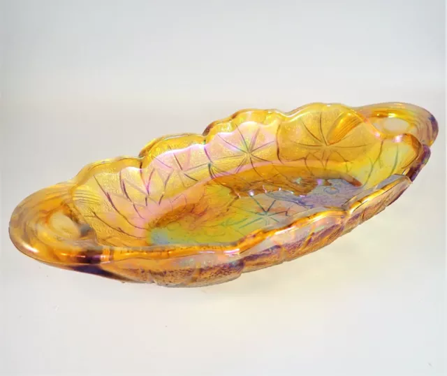 Indiana Carnival Glass Amber Lily Pons Pickle Relish Dish Handled Oval Bowl