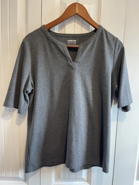 Lands' End Size Large split neck half sleeve tee in Heather Gray. Comfy Casual