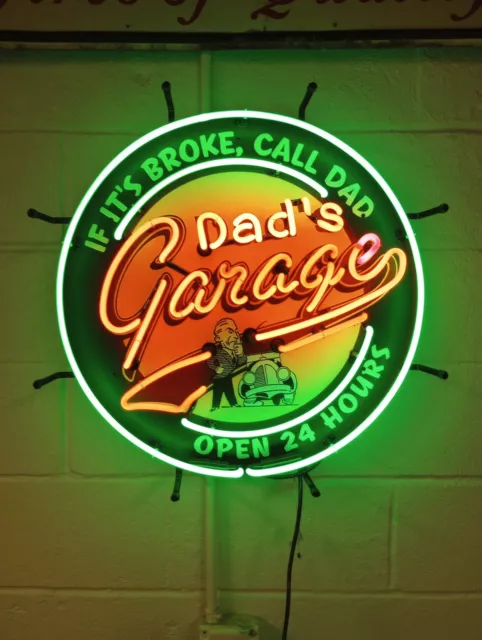 If It's Broke Call Dad Open 24 Hours Dad's Garage 24"x24" Neon Sign Lamp Light