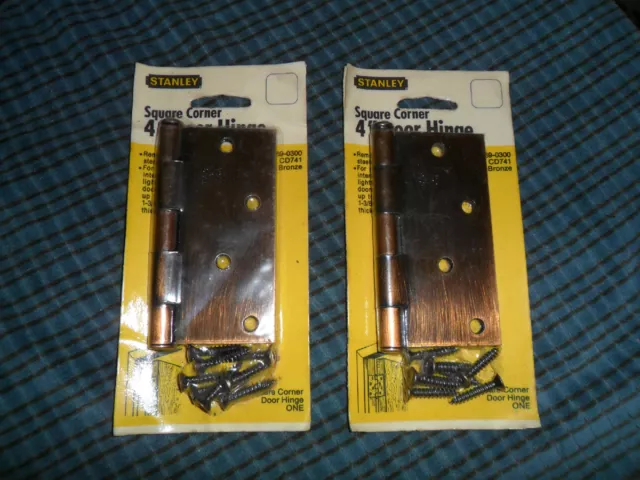 NOS Stanley Hardware 4 1/2" Door Hinges Bronze Plated Square Corner  Lot Of 2