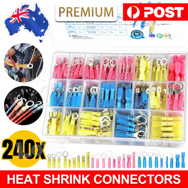 240PCS Heat Shrink Electrical Wire Connectors Crimp Marine Automotive Terminals