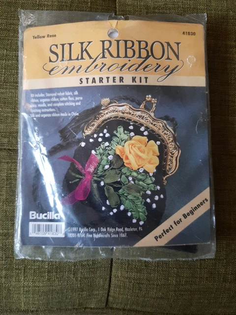 Kit de terciopelo de cinta de seda Bucilla amarillo rosa 41830
