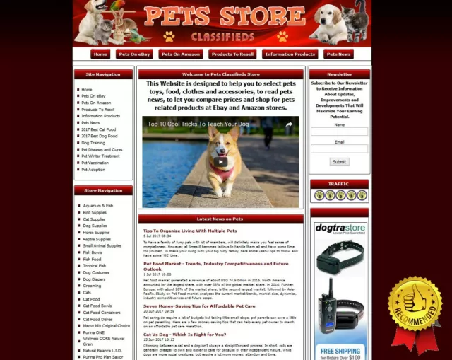 Fully Stocked Pet Store Website For Sale. Cats Dogs Birds Supply.