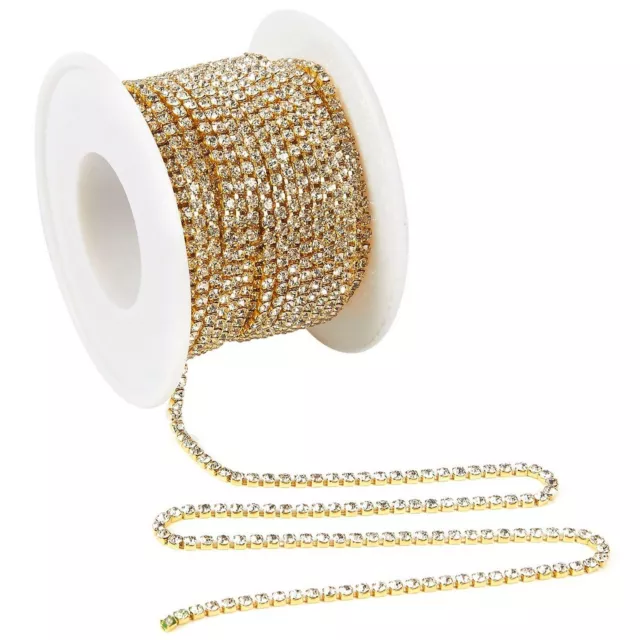 11 Yards Rhinestone Chain, Gold Trim String for DIY Jewelry Making, 2mm