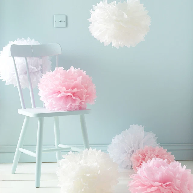 12 Stck. Neu ROSA Thema Mischgewebe Papiere Bommel Bommel Flauschig Blumenball