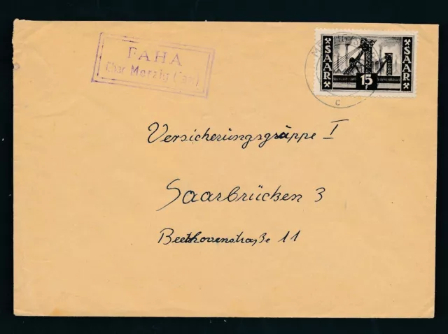 22249) Landpost Ra2 Faha über Merzig (Saar) Brief 1953