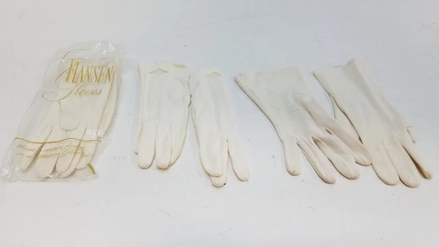3 pares de guantes blancos vintage de Hansen