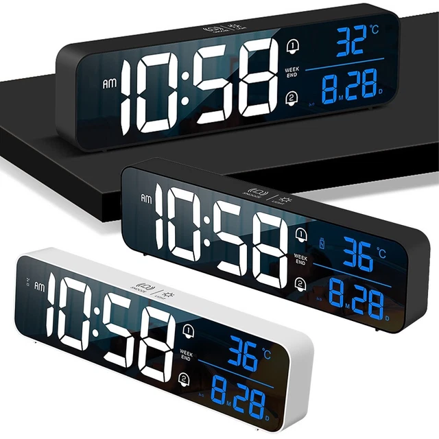 Práctico Reloj Alarma Relojes Espejo Temperatura Inglés LED Música Digital
