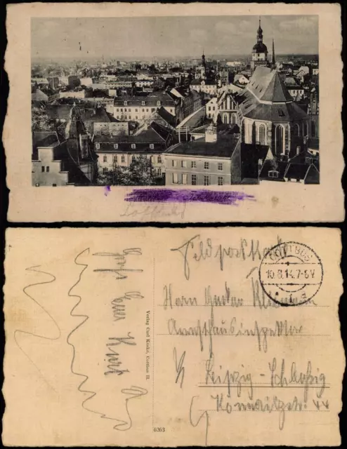Ansichtskarte Cottbus Blick vom Oberkirchplatz über die Stadt 1914
